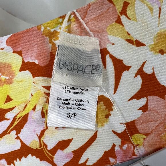 L SPACE Topanga Classic Floral One-Piece Swimsuit Brown Yellow - Picture 3 of 11